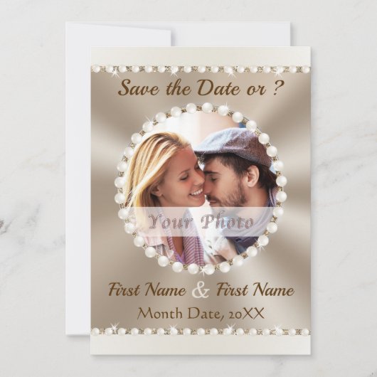 Invitation Taupe et Mariage Champagne, PHOTO Save the Dates, (Devant)