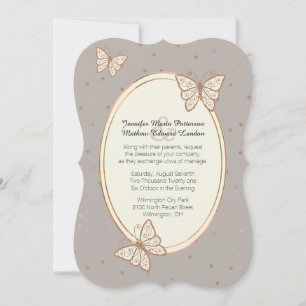 Invitation Taupe et Rose  Mariage papillon