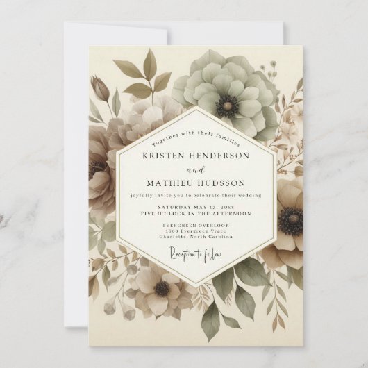 Invitation Taupe Ethereal Bloom Wedding (Devant)