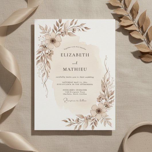 Invitation Taupe Ethereal Botanical Wedding