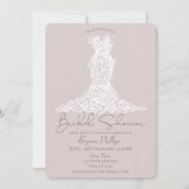 Invitation Taupe & Feuilles Blanches Robe Mariage Moderne Sho (Devant)