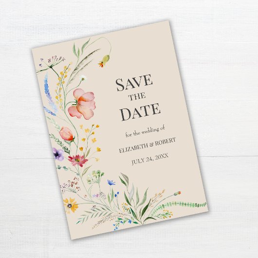 Invitation Taupe Fleurs sauvages D'Aquarelle Enregistrer La C