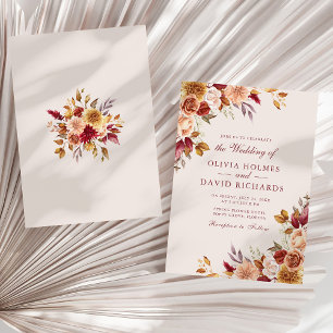 Invitation Taupe Floral Mariage Élégant Neutre Bohème