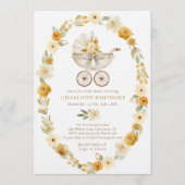 Invitation Taupe Floral Pram Baby Shower Invite (Devant)