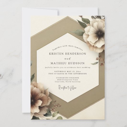 Invitation Taupe Floral Romantic Wedding (Devant)