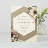 Invitation Taupe Floral Romantic Wedding (Debout devant)