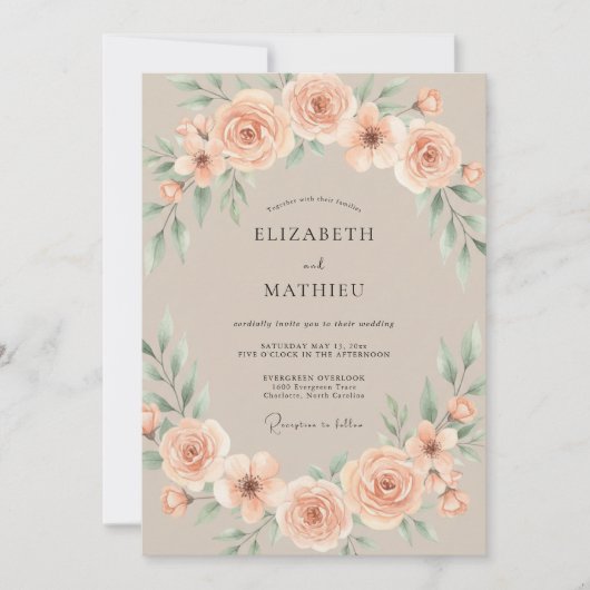 Invitation Taupe Graceful Romantic Wedding (Devant)