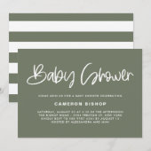 Invitation Taupe Green Mmite Baby shower de calligraphie mode (Devant / Derrière)