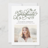 Invitation Taupe Green Rustic Calligraphie Photo Graduation (Devant)