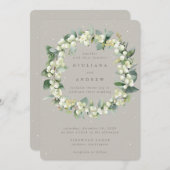Invitation Taupe/Grige Snowberry+Eucalyptus Mariage de couron (Devant / Derrière)