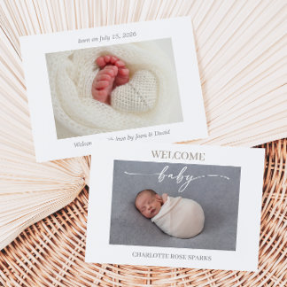 Invitation Taupe Minimal Welcome Baby Photo Announcement Card