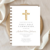 Invitation Taupe moderne Cross Boy First Communion