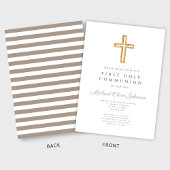 Invitation Taupe moderne Cross Boy First Communion