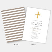 Invitation Taupe moderne Cross Boy First Communion