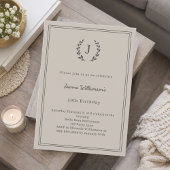 Invitation Taupe neutral monogrammed wreath minimalist