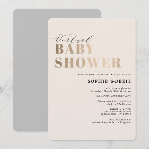 Invitation Taupe neutre simple et Baby shower VIRTUTAL Or