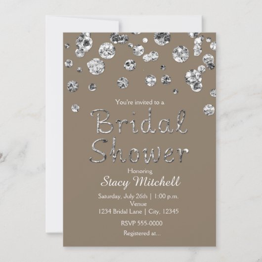 Invitation Taupe Parties scintillant Argent Glam nuptiale dou (Devant)