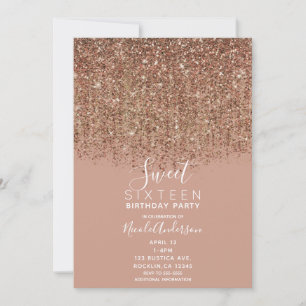 Invitation Taupe Pink Bronze Or Parties scintillant Douce 16 