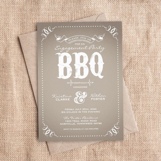 Invitation Taupe Russe Engagement Party BBQ