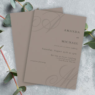 Invitation Taupe Simple Élégant Minimal Mariage Monogramme
