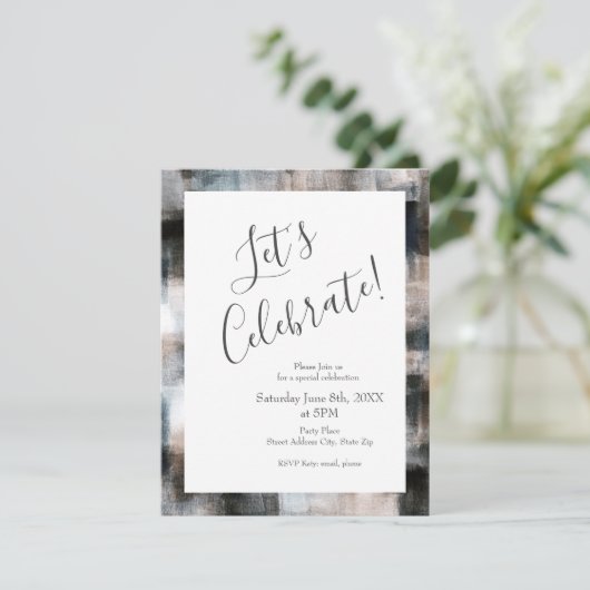 Invitation Taupe Slate Brushstrokes Abstraits (Debout devant)