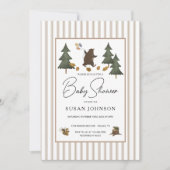 Invitation Taupe Tan Brown Bois Ours Bébé Garçon Douche (Devant)