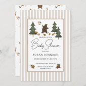 Invitation Taupe Tan Brown Bois Ours Bébé Garçon Douche (Devant / Derrière)