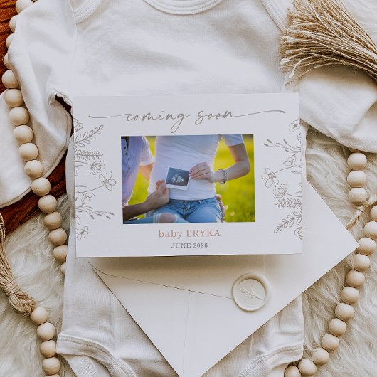 Invitation Taupe Wildflower Boho Pregnancy Announcement Card