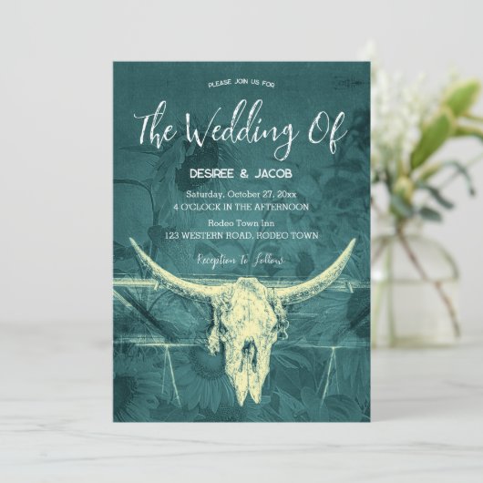 Invitation Taureau Turquoise foncé rustique de l'Ouest (Debout devant)
