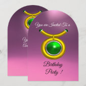 INVITATION TAURUS, OR, VERT ROSE LILAC ZODIAC ANNIVERSAIRE (Devant / Derrière)