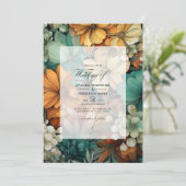 Invitation Tawny Brown et Pine vert Mariage de automne floral (Debout devant)