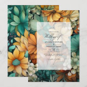 Invitation Tawny Brown et Pine vert Mariage de automne floral (Devant / Derrière)