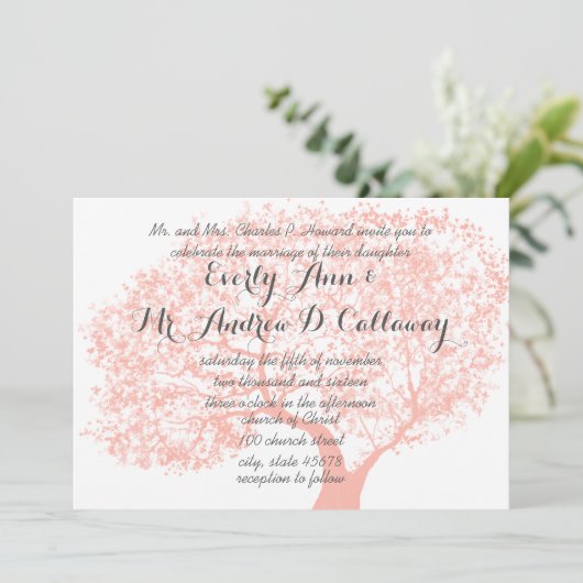 Invitation Tawny Peach et Flame Coral Forest Mariage (Debout devant)