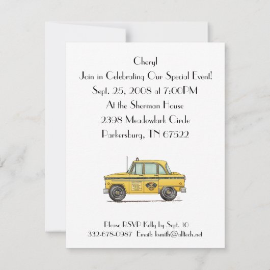 Invitation Taxi mignon (Dos)