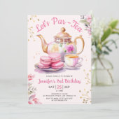 Invitation Tea Anniversaire Fille Rose Let's Par-Tea (Debout devant)