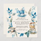 Invitation Tea aquarelle | Fête des mariées florale bleue (Devant / Derrière)