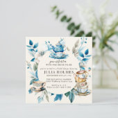 Invitation Tea aquarelle | Fête des mariées florale bleue (Debout devant)