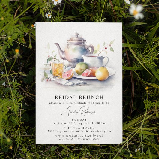 Invitation Tea aquarelle | Joli Élégant Brunch nuptial modern