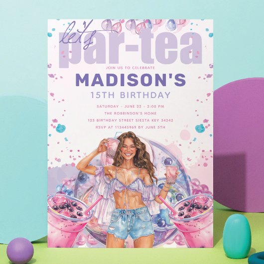 Invitation Tea Boba coloré adolescent Anniversaire