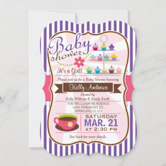 Invitation Tea Brown et rose, Baby shower Cupcake
