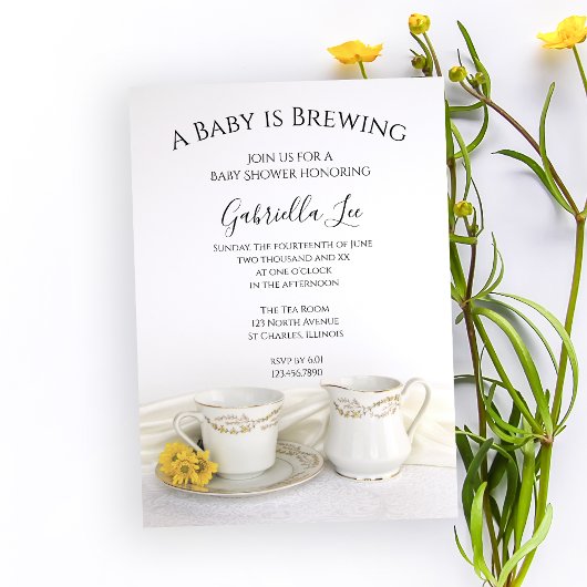Invitation Tea Cup avec marguerites jaunes Bébé brasse Douche