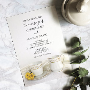 Invitation Tea Cup avec Mariage de marguerites jaunes