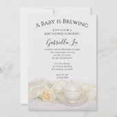 Invitation Tea Cup avec Rose Blanche Baby brasse Douche (Devant)