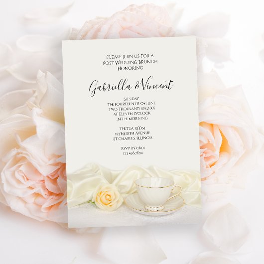Invitation Tea Cup avec Rose Blanche Pot Mariage Brunch