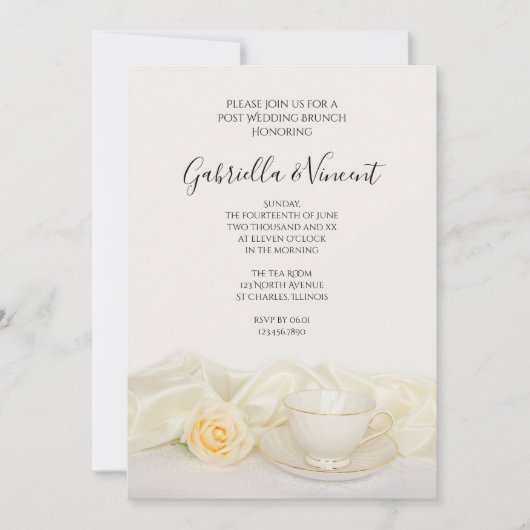 Invitation Tea Cup avec Rose Blanche Pot Mariage Brunch (Devant)