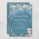 Invitation Tea cup Dusty Blue Flowers (Devant / Derrière)