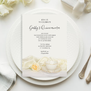Invitation Tea Cup et Rose blanche Quinceanera Party