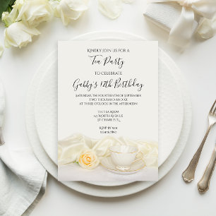Invitation Tea Cup et White Rose Anniversaire