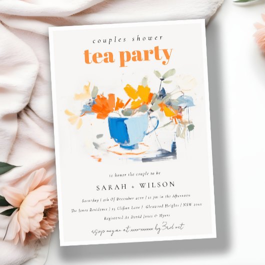 Invitation Tea Cup Floral moderne Couples Douche Tea Party