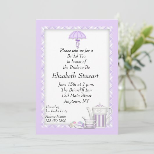 Invitation Tea de Fête de l'mariée pourpre (Debout devant)